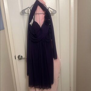 One-Shoulder Dark Purple Chiffon Dress with Rosette Accent